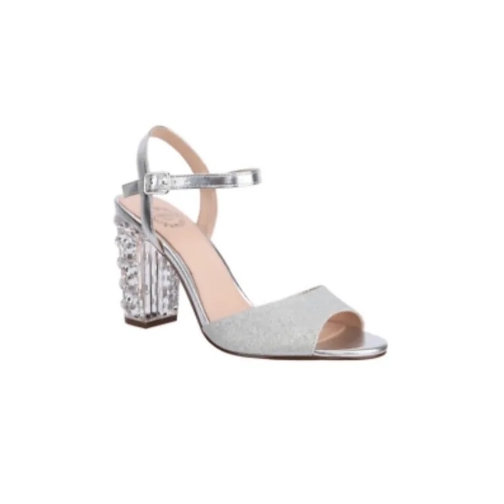 I.Miller silver shoes clear rhinestoned block heal 6 party homecoming prom
